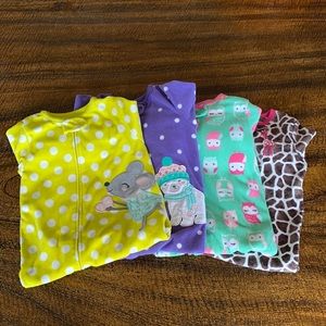 Lot of 4 baby girls fleece footed zip sleepers - all 18 month